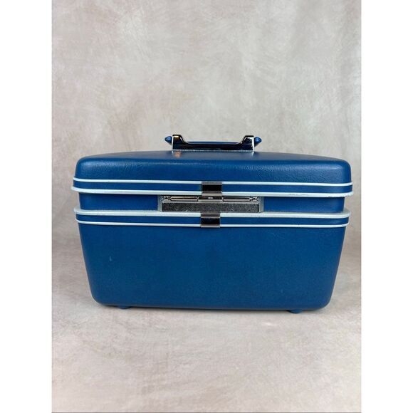 Vintage Samsonite Sentry Blue Train Case with Tray + 3 Keys - Picture 6 of 13